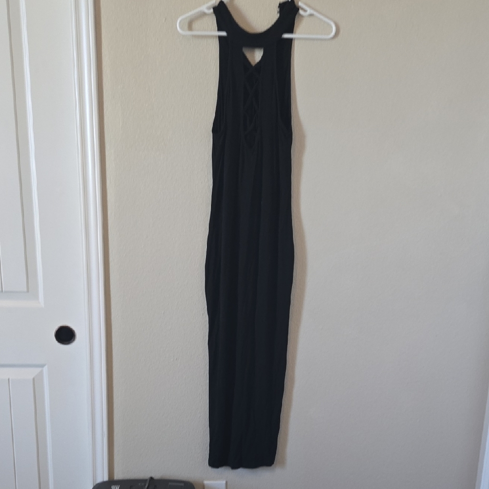 Black Sleeveless Maxi Dress With Front Crisscross Design